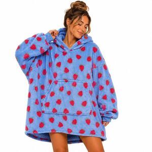 Ruby & Jewell Oversized Strawberry Wearable Blanket Hoodie S/M Blue Plush Lounge